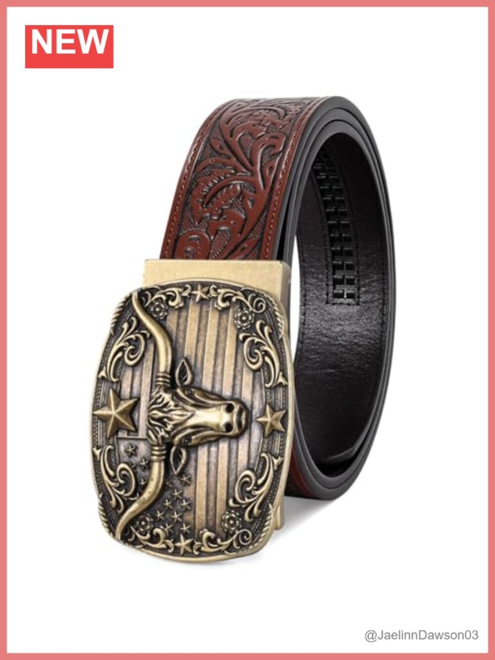 Ratchet Western Cowboy Belt Embossed Adjustable Leather Belt for Men Women